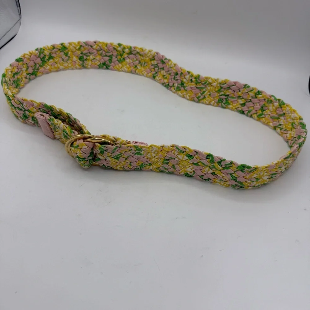 Lilly Pulitzer Woven Belt Braid silver D Ring Cotton Size Medium blue Aqua white